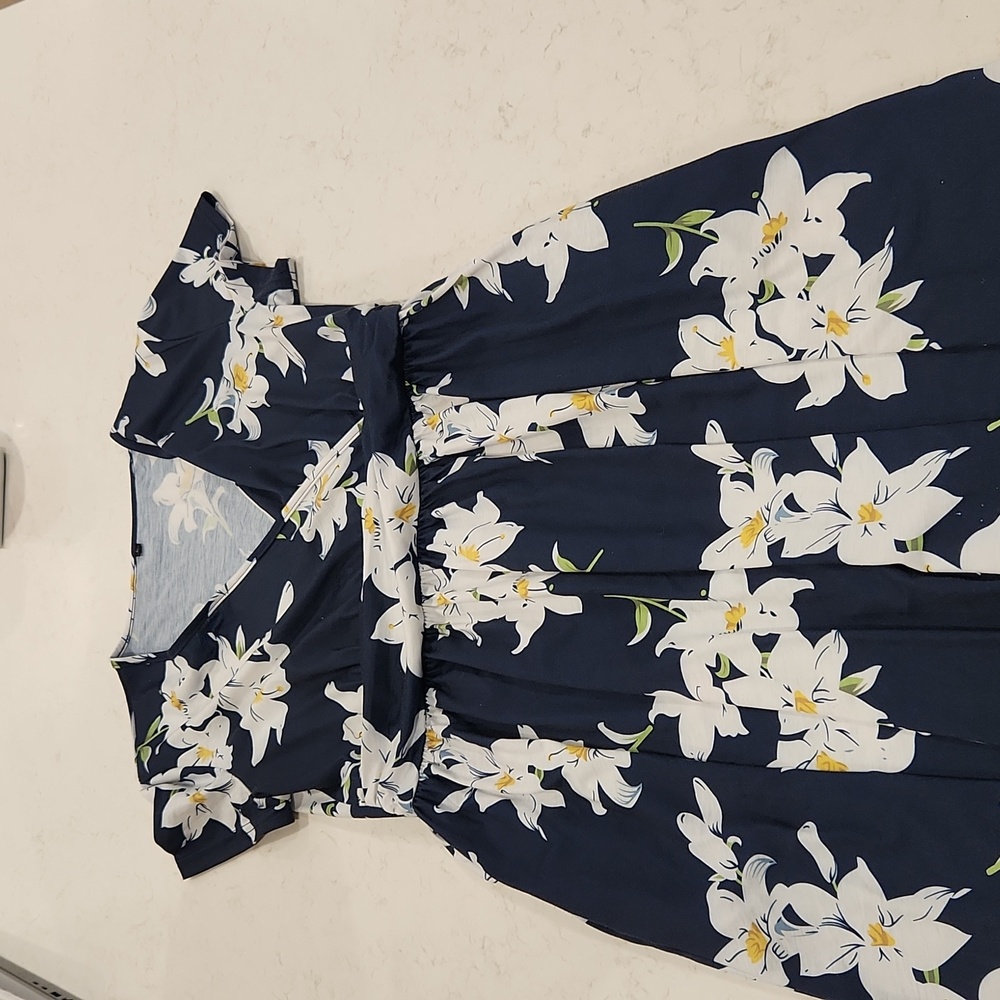 Navy Dress with Flowers Size L